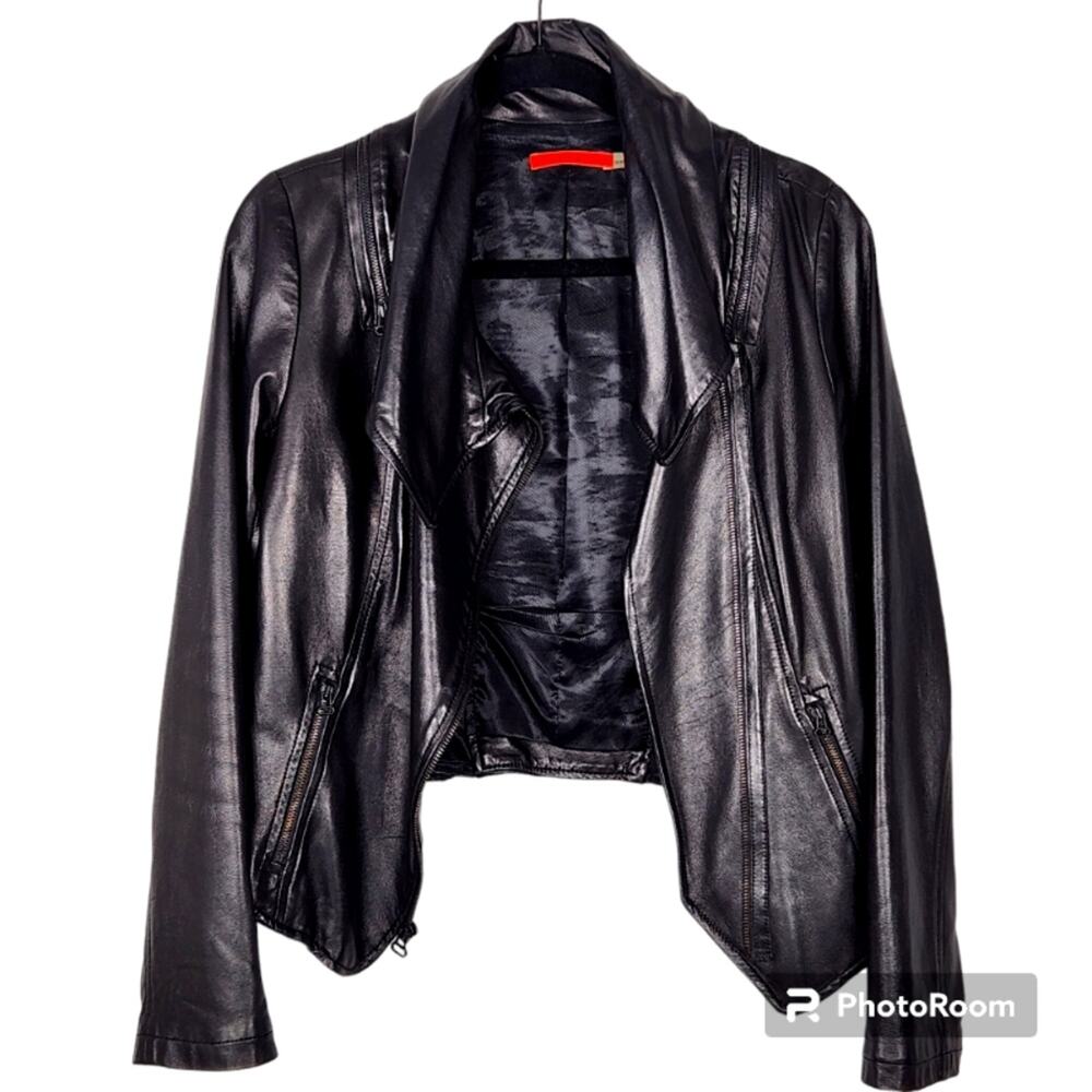 Alice + Olivia Black Lambskin Moto Jacket SZ M